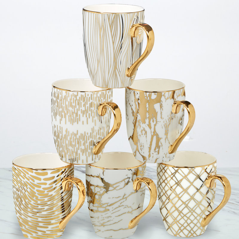 その他 Kyne Gold Ceramic Tray & Mug Set ON AIR Certified International Set Of 6 Gold Plated Mugs & Reviews | Wayfair